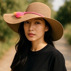Serra ladies tan oversize sun hat ONE SIZE